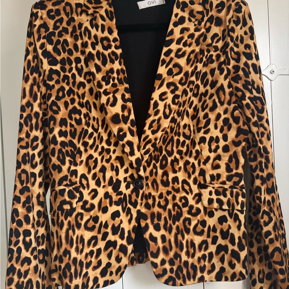 Ovi Leopard-Print Blazer in Tan and Black